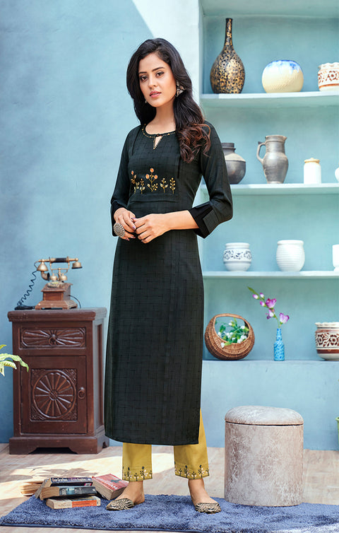 Pretty Black Designer Kurti with Pant For Casual and Ethnic Wear (K228) - PAAIE