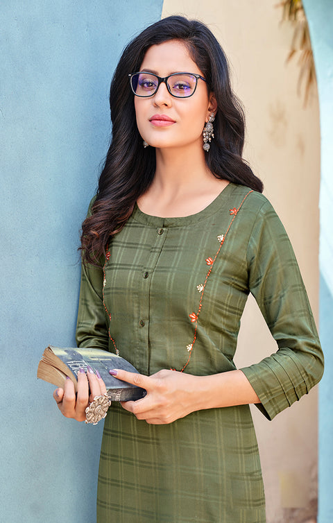 Ravishing Olive Green Designer Kurti with Pant For Casual and Ethnic Wear (K229) - PAAIE