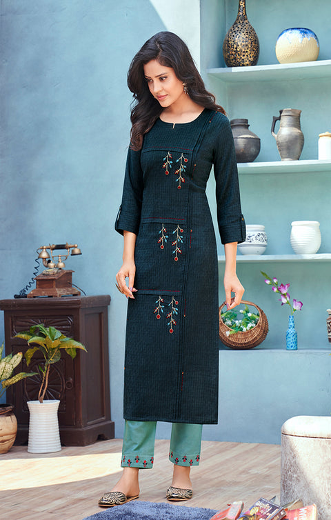 Exceptional Navy Blue Designer Kurti with Pant For Casual and Ethnic Wear (K231) - PAAIE