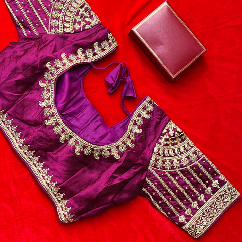 Designer Purple Color Silk Embroidered Blouse For Wedding & Party Wear (Design 1240)