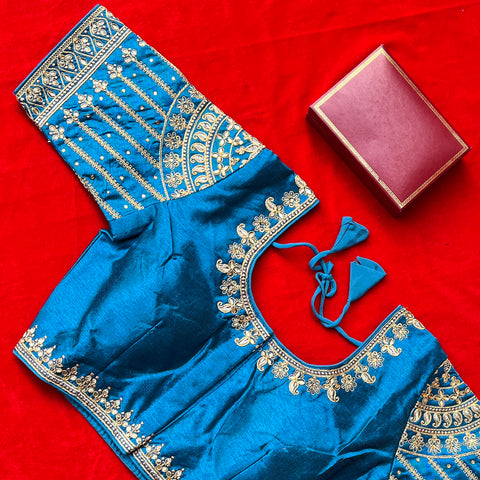Designer Blue Color Silk Embroidered Blouse For Wedding & Party Wear (Design 1241)