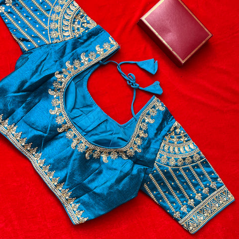 Designer Blue Color Silk Embroidered Blouse For Wedding & Party Wear (Design 1241)