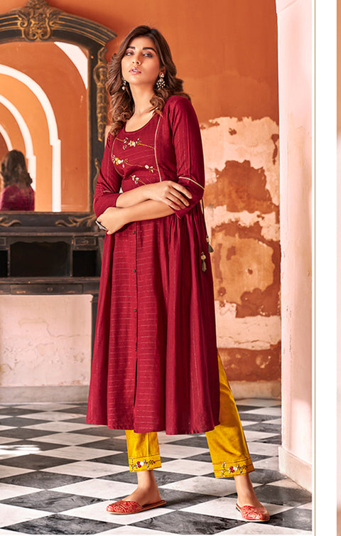 Gorgeous Mahroon Designer Kurti with Pant For Ethnic Wear (K244) - PAAIE