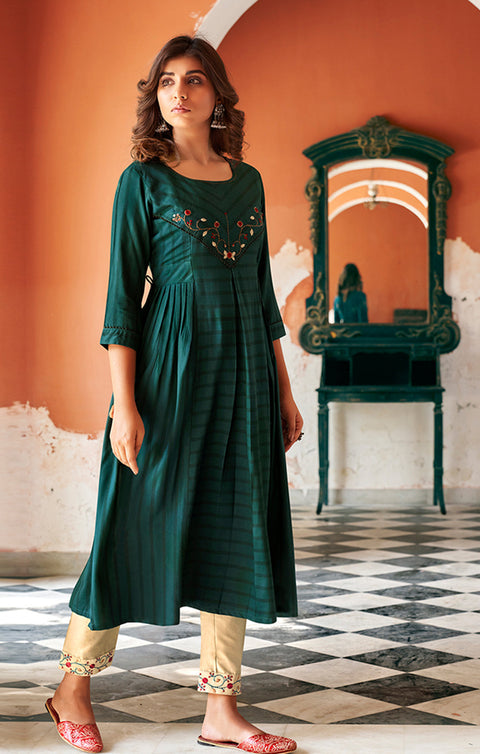 Glorious Sea Green Designer Kurti with Pant For Ethnic Wear (K246) - PAAIE