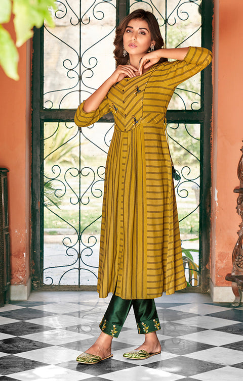 Vibrant Yellow Designer Kurti with Pant For Ethnic Wear (K247) - PAAIE