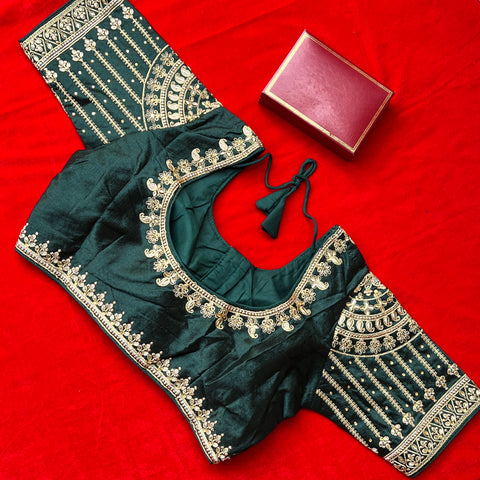 Designer Mehandi Color Silk Embroidered Blouse For Wedding & Party Wear (Design 1244)
