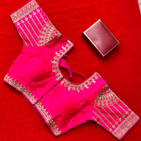 Designer Pink Silk Embroidered Blouse For Wedding & Party Wear (Design 1245)