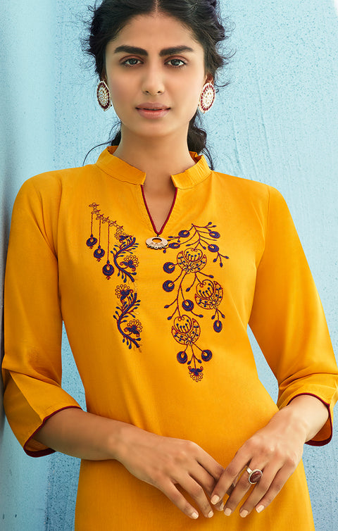 Vibrant Yellow Reyon Kurti With Plazzo For Casual and Ethnic Wear (K139) - PAAIE