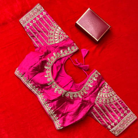 Designer Magenta Silk Embroidered Blouse For Wedding & Party Wear (Design 1247)