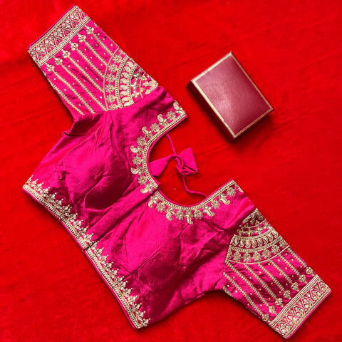 Designer Magenta Silk Embroidered Blouse For Wedding & Party Wear (Design 1247)