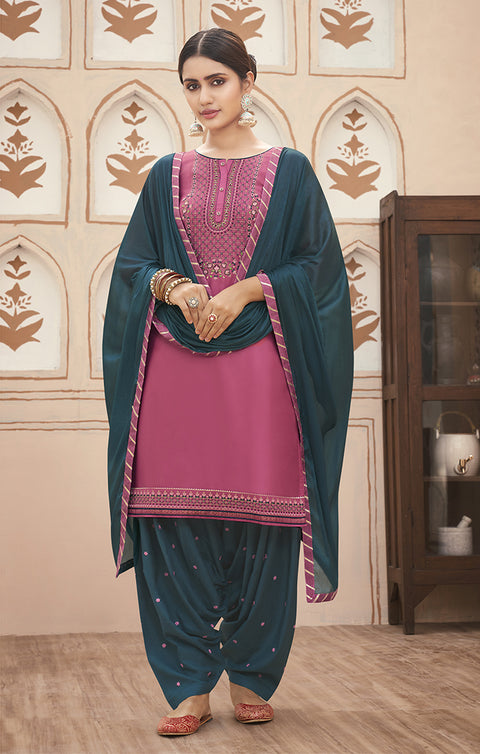 Surpassing Pink Cotton Silk Patiala Salwar and Fancy Dupatta For Ethnic Wear (K165) - PAAIE