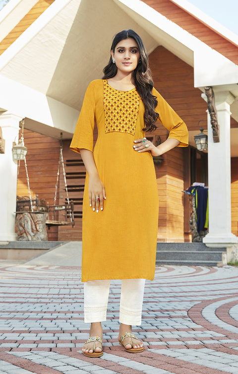 Vibrant Yellow Color Indian Ethnic Kurti For Casual Wear (K269) - PAAIE