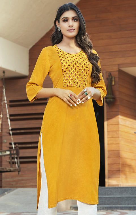 Vibrant Yellow Color Indian Ethnic Kurti For Casual Wear (K269) - PAAIE