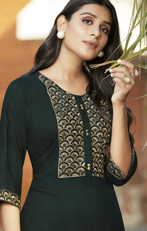 Emerald Green Color Indian Ethnic Kurti For Casual Wear (K270) - PAAIE