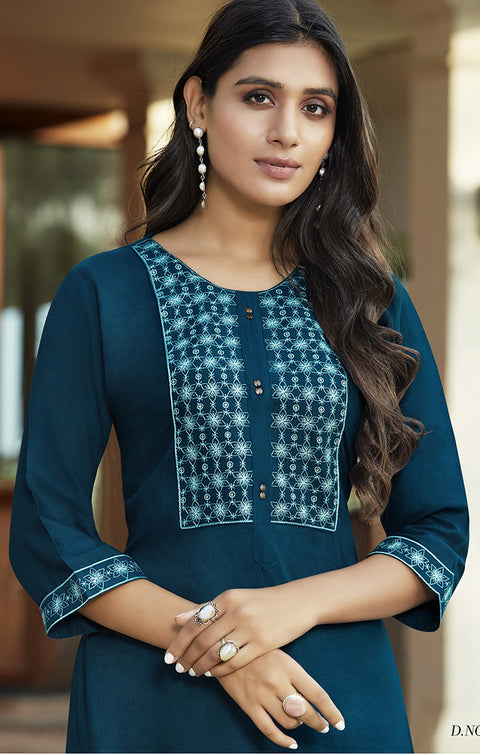 Glorious Blue Color Indian Ethnic Kurti For Casual Wear (K272) - PAAIE