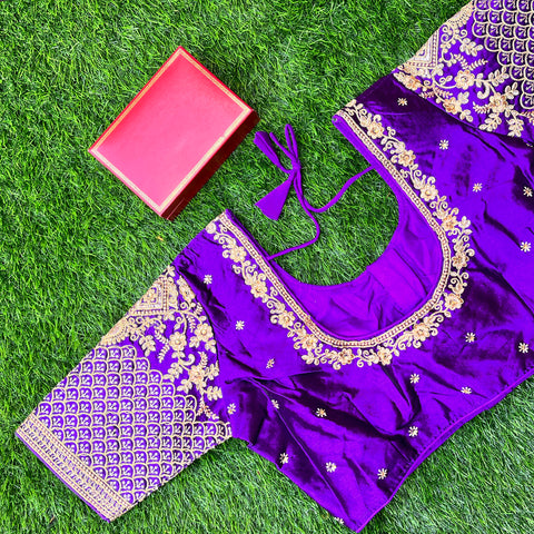 Designer Purple Color Silk Embroidered Blouse For Wedding & Party Wear (Design 1259)