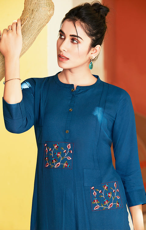Stunning Blue Color Indian Ethnic Kurti For Casual Wear (K366) - PAAIE
