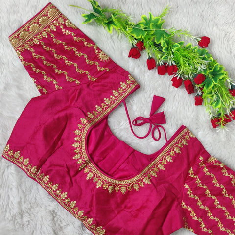 Designer Dark Pink Color Silk Embroidered Blouse For Wedding & Party Wear (Design 1265)