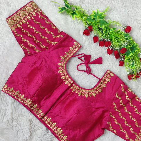 Designer Dark Pink Color Silk Embroidered Blouse For Wedding & Party Wear (Design 1265)