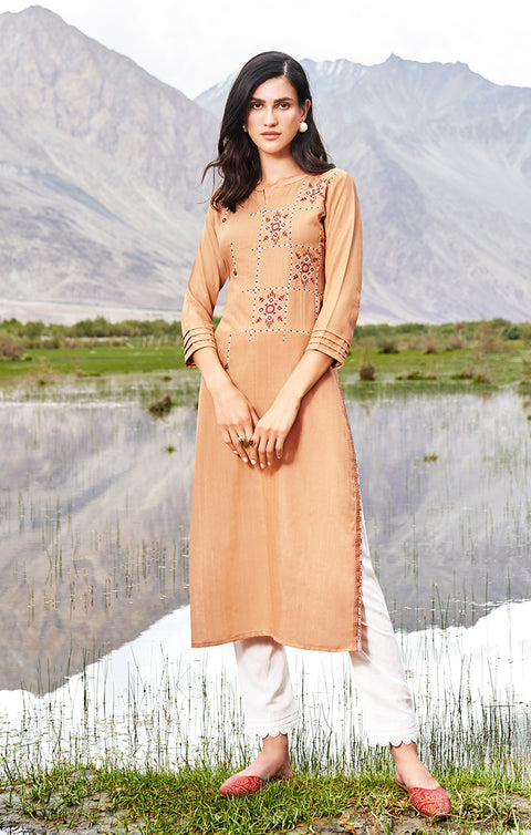 Magnificent Beige Color Indian Ethnic Kurti For Casual Wear (K310) - PAAIE