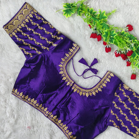 Designer Purple Color Silk Embroidered Blouse For Wedding & Party Wear (Design 1270)