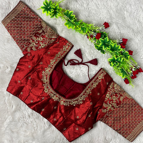 Designer Dark Brown Color Silk Embroidered Blouse For Wedding & Party Wear (Design 1283)