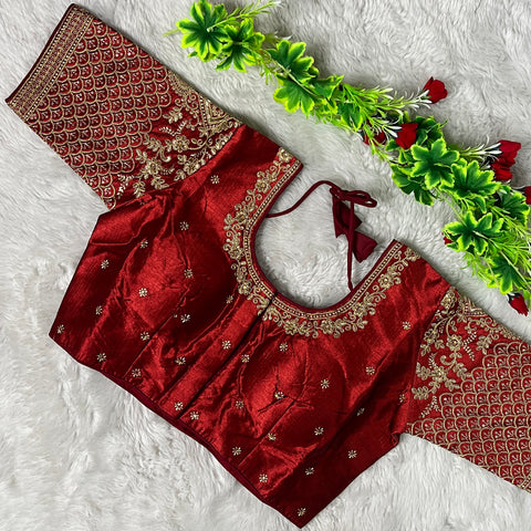 Designer Dark Brown Color Silk Embroidered Blouse For Wedding & Party Wear (Design 1283)