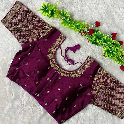 Designer Purple Color Silk Embroidered Blouse For Wedding & Party Wear (Design 1284)