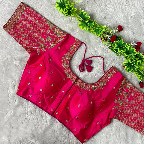 Designer Dark Pink Color Silk Embroidered Blouse For Wedding & Party Wear (Design 1286)