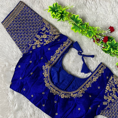 Designer Dark Blue Color Silk Embroidered Blouse For Wedding & Party Wear (Design 1287)
