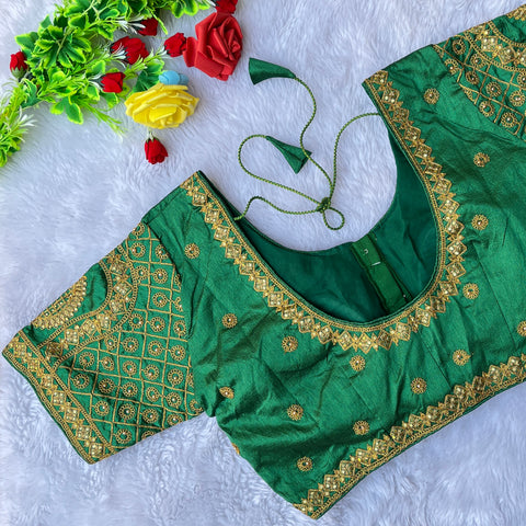 Designer Green Color Silk Embroidered Blouse For Wedding & Party Wear (Design 1288)