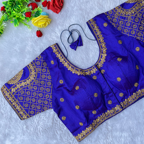 Designer Purple Color Silk Embroidered Blouse For Wedding & Party Wear (Design 1292)