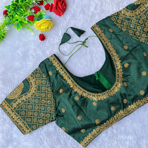Designer Mehandi Green Color Silk Embroidered Blouse For Wedding & Party Wear (Design 1294)