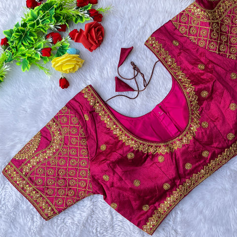 Designer Magenta Color Silk Embroidered Blouse For Wedding & Party Wear (Design 1297)