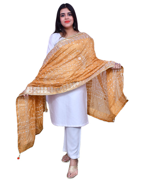 Fashionable Women's Golden Bandhej Dupatta/Chunni For Casual, Party (D18)