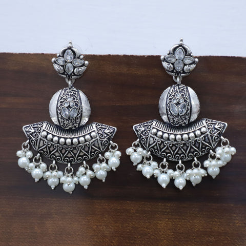 Oxidised Silver Plated Metal Earrings with Beads for Women (E143) - PAAIE