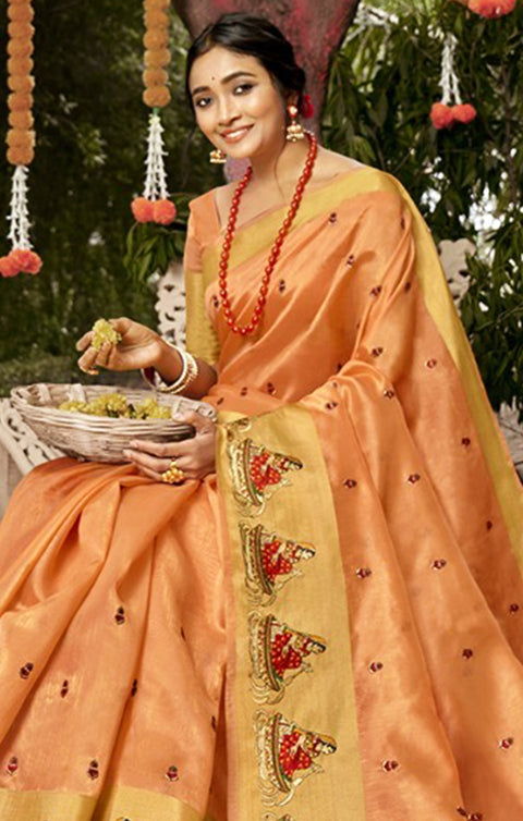 Designer Golden/Orange Organza Printed Saree for Casual Wear (D459)
