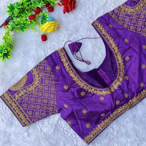 Designer Purple Color Silk Embroidered Blouse For Wedding & Party Wear (Design 1301)