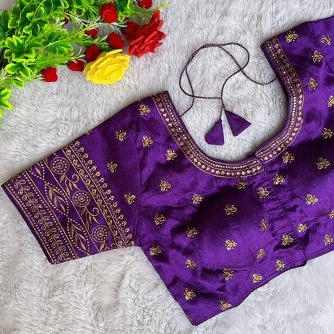 Designer Purple Color Silk Embroidered Blouse For Wedding & Party Wear (Design 1306)
