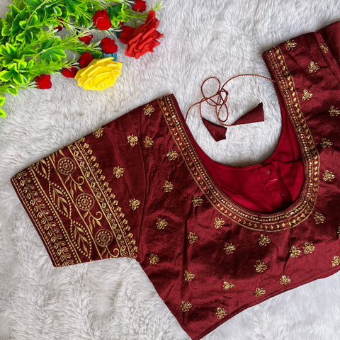 Designer Brown Color Silk Embroidered Blouse For Wedding & Party Wear (Design 1308)