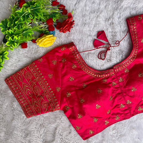 Designer Magenta Color Silk Embroidered Blouse For Wedding & Party Wear (Design 1315)