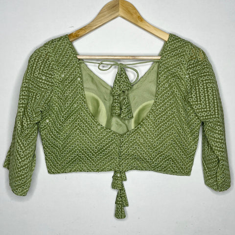 Fancy Olive Green Chikankari With Mirror Work Georgette Blouse For Women (D1316)