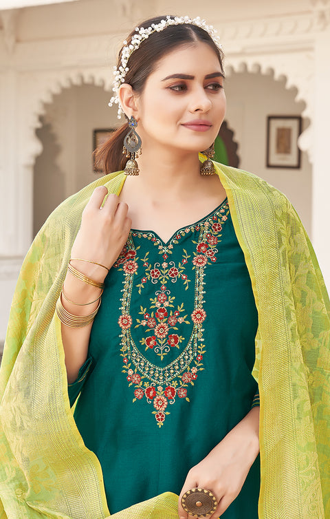 Designer Green Color Suit with Patiala & Dupatta in Jam Silk (K595)