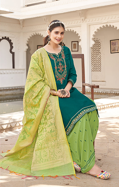 Designer Green Color Suit with Patiala & Dupatta in Jam Silk (K595)