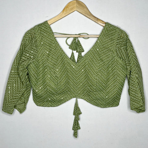 Fancy Olive Green Chikankari With Mirror Work Georgette Blouse For Women (D1316)