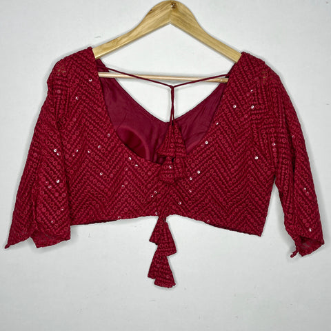 Fancy Maroon Color Chikankari With Mirror Work Georgette Blouse For Women (D1317)