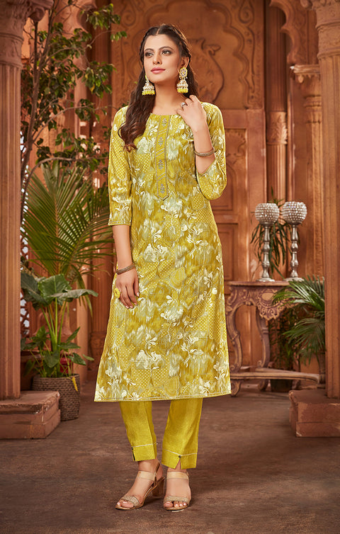 Designer Green Color Suit with Pant in Modaal Printed (K590)