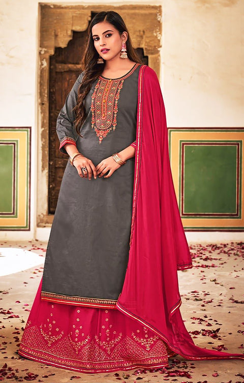Gray Color Designer Suit with Dupatta in Modern Style in Jam Silk (K757)