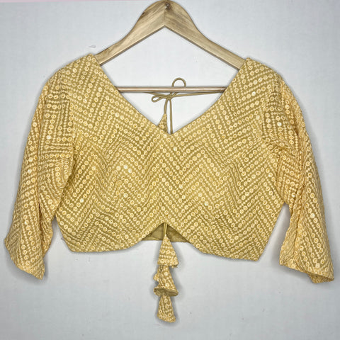 Fancy Golden Color Chikankari With Mirror Work Georgette Blouse For Women (D1329)
