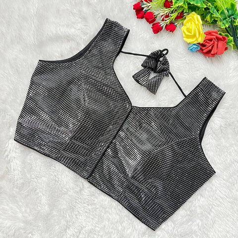 Black & Silver Colored Designer Shimmer Blouse For Wedding & Party Wear For Women (D1331)